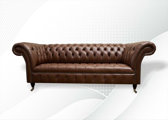 Chesterfield Sofa 3-Seater Classic Brown Faux Leather New Comfortable Couch on Castors