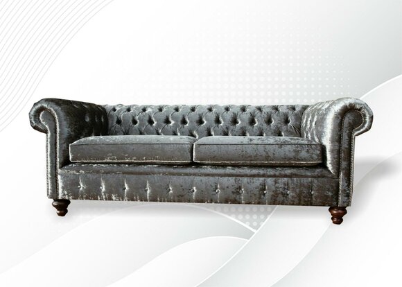 Three Seater Sofa 3 Seat Couch Chesterfield Upholstery Seat Set Velvet Grey Velvet