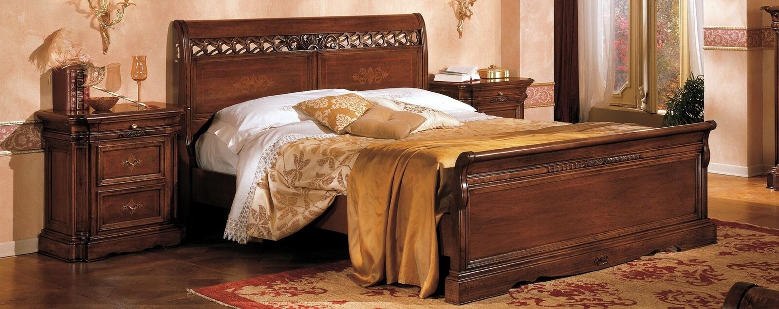 Double bed solid wood bedroom furniture design bed furniture Vaccari cav giovanni