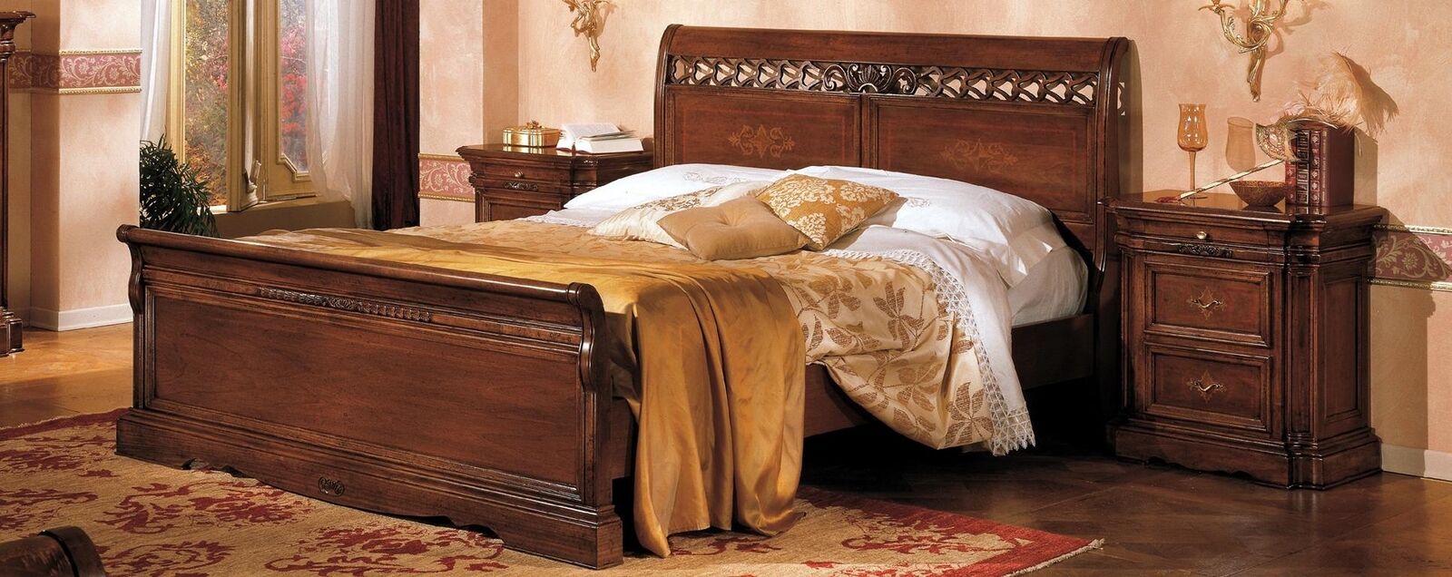 Bedside table solid wood closet furniture bed double furniture bedroom Italy 3 pieces