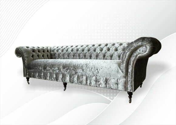 Chesterfield Cushion Couch Fabric Sofa Seat Set Velvet Silver 4 Seat