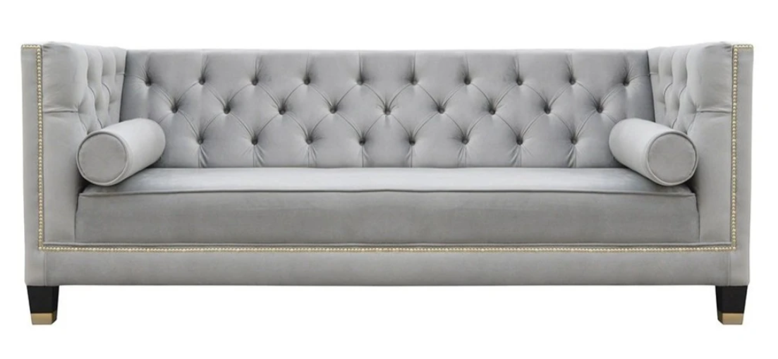 Luxury Grey Chesterfield Velvet Three Seater Upholstery Furniture Hotel Living Room Practice