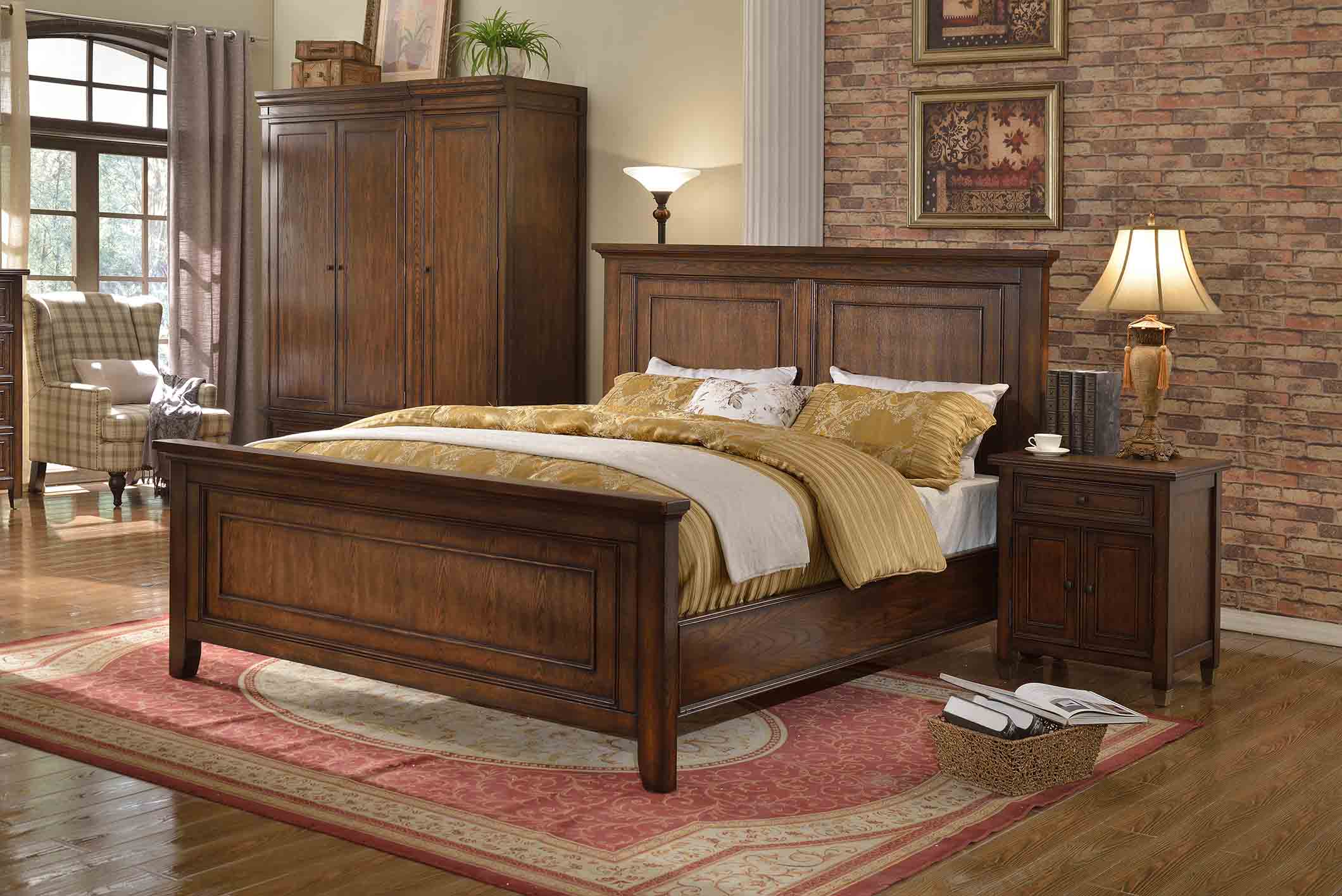 Bedroom 3 pcs. Bedside tables set design luxury bed wood double bed new