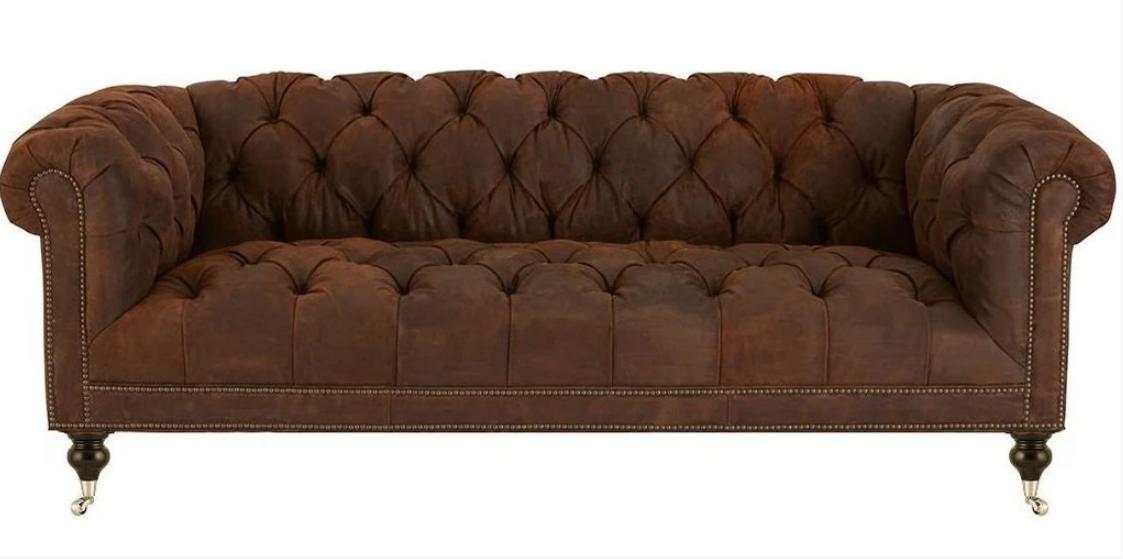 Brown Three-Seater Chesterfield Modern Design Leather Sofa Design Furniture Velvet Fabric