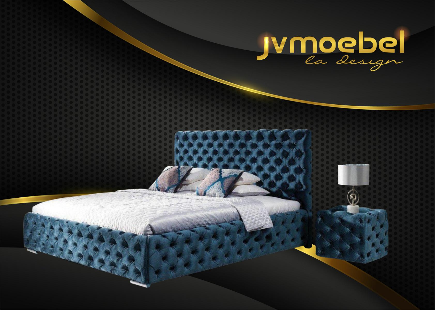 Double Bed Bedroom+_+_ Velvet Beds+_+_ Chesterfield Bedstead Bedside +_Table 3pcs Set