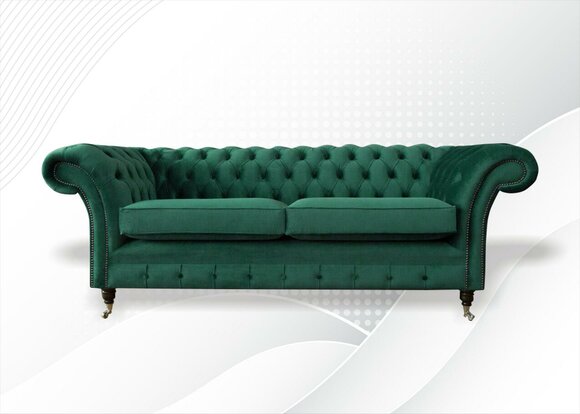 Chesterfield 3 Seater Green Living Room Modern Design Couches Sofa Original Textile