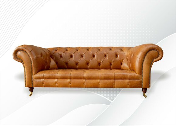 Chesterfield 3 Seater Couches Walnut Brown Modern Design Leather Sofa Creative Furniture