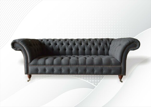 Chesterfield 3 Seat Textile Dark Grey Modern Design Couches Sofa Furniture Designer