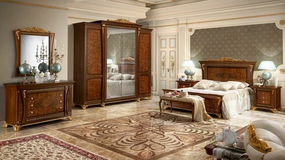 Baroque rococo luxury set of beds, bedside table, wardrobe, 7-piece bedroom