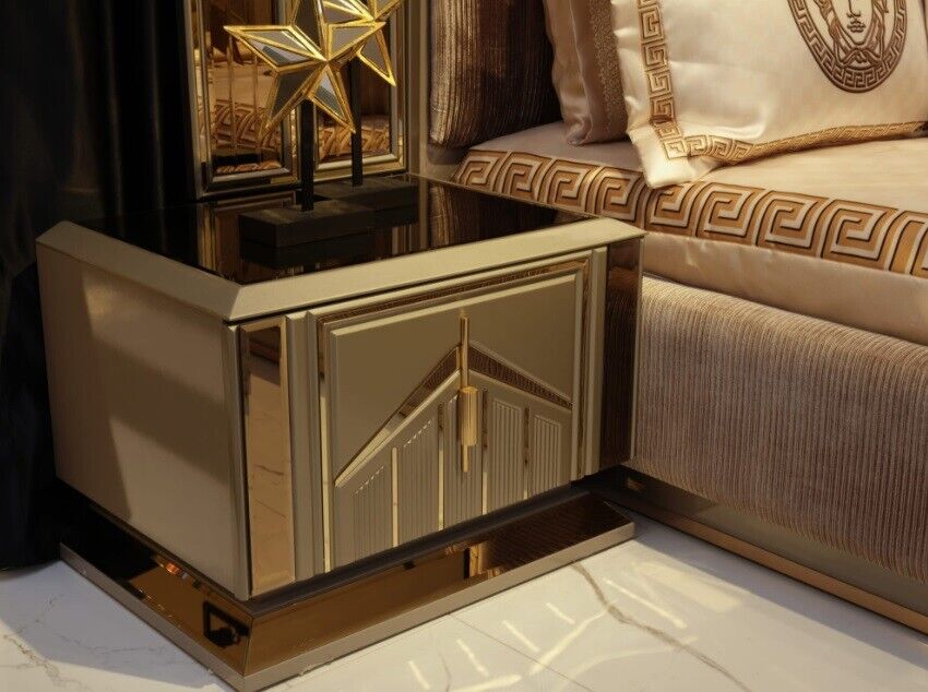 Luxury bedside tables consoles side table wood furniture bedroom gold metal new