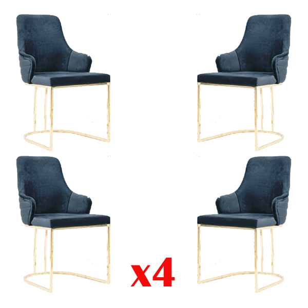 Chair Set 4x Chairs Fabric Blue Chairs Furniture Group Dining Room