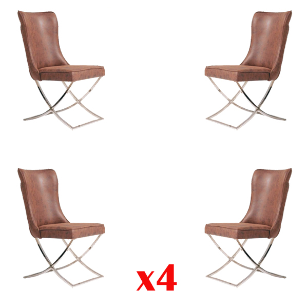 Set 4x Armchair Stainless Steel Dining Chair Fabric Upholstery Chair Dining Room