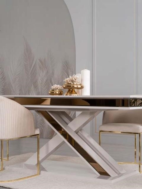 X Legs Dining Table Column Table Luxury Tables White Gold Table Furniture Wood