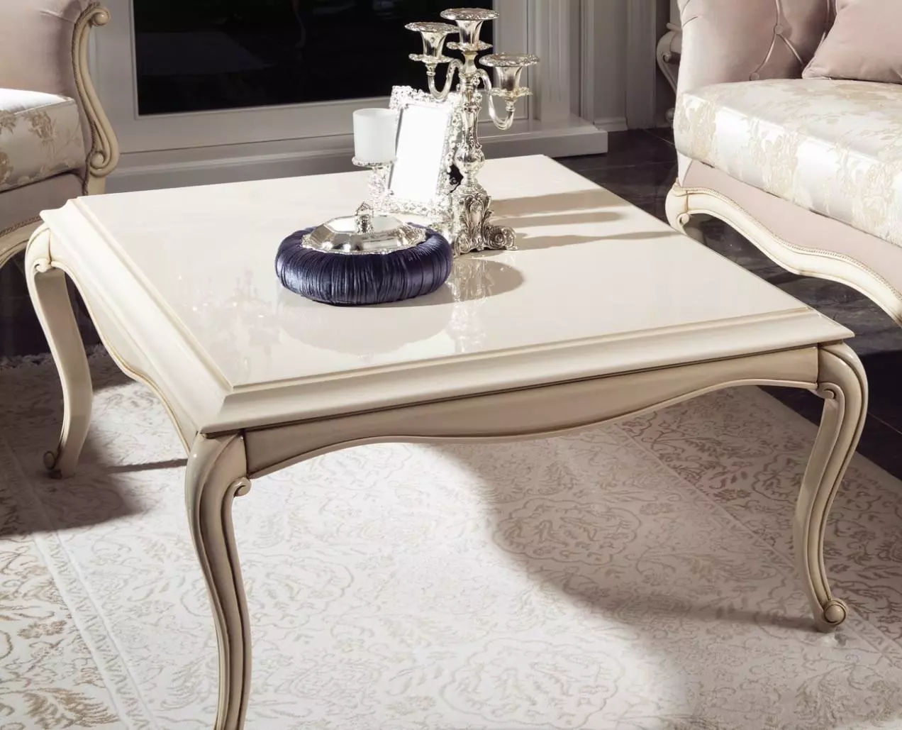 French Coffee Table Baroque Rococo Furniture White Silver Furnishing Wood