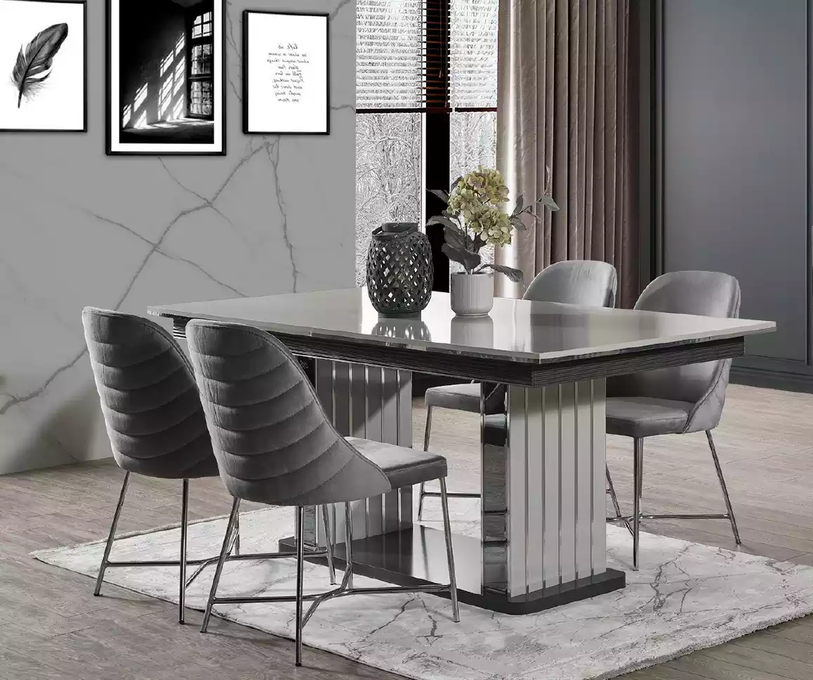 Luxury Dining Room Table Chairs Dining Set Wooden Furniture Grey Complete