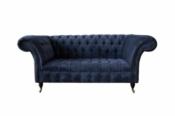 Chesterfield Design Sofa Couch 2 Seater Upholstery Blue Sofas Couchen New