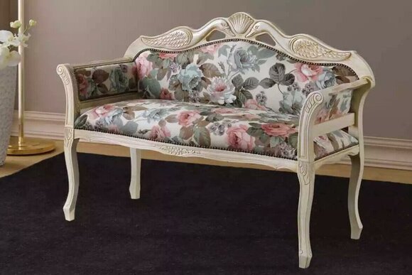 Classic bench antique style two-seater upholstered bench seating furniture design