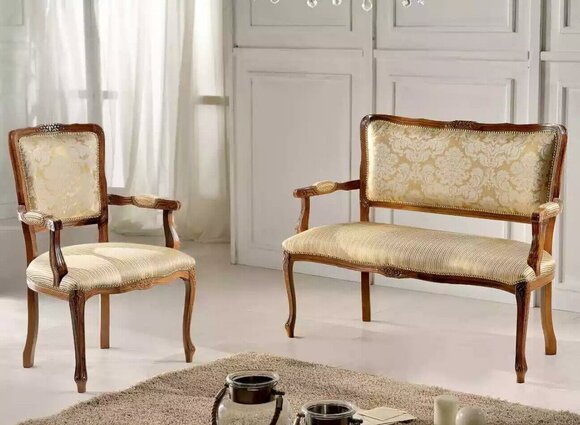 Classic seating group luxury seating set textile bench chairs armrests