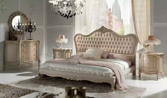 Bed bedroom set design luxury 2x bedside tables Italian style 4 pieces