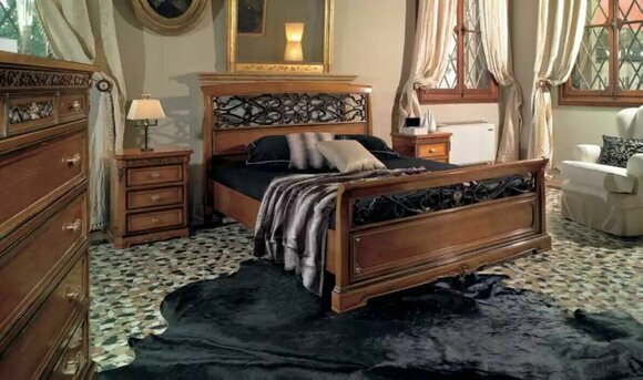 Luxury bedroom set 4 pieces. Bed 2x bedside tables Classic design beds