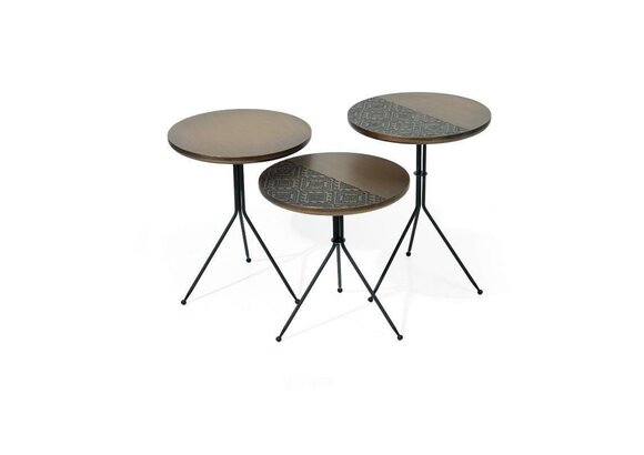 Luxury brown side tables set 3x round tables modern living room table