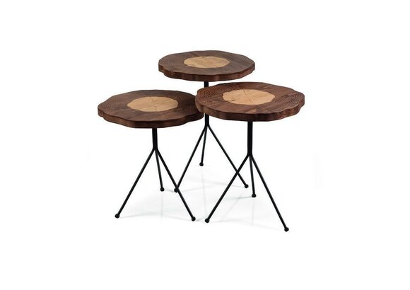 Side table 3x set brown living room table round designer modern luxury table