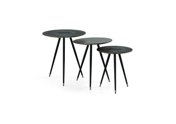 Side table 3x set black living room round table modern luxury furniture 3 pieces