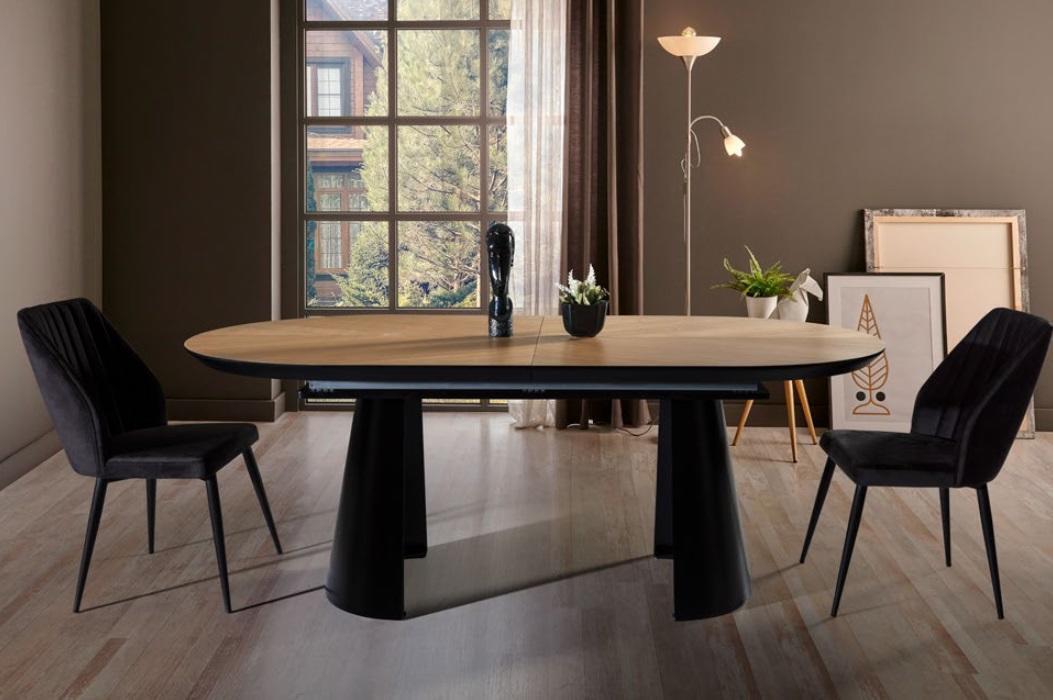 Dining room table Oval dining table Extendable kitchen table Brown wood