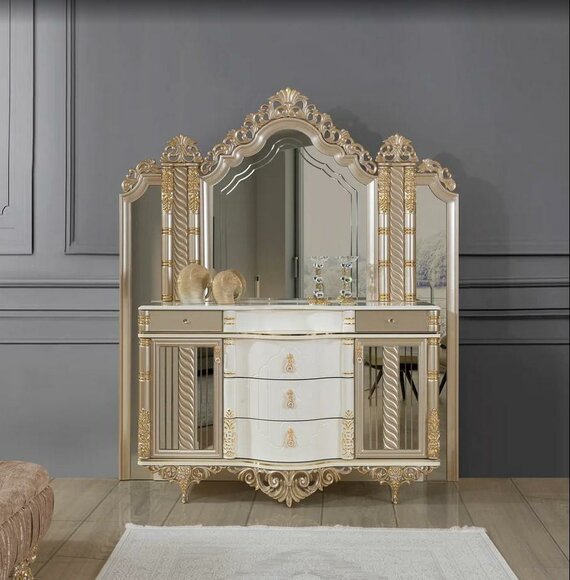 Bedroom set luxury dressing table with mirror white design 2-piece