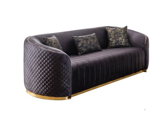 Sofa luxury living room modern three-seater furniture black 3 seater wood textile