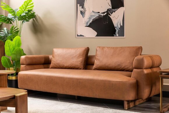 Three seater sofa 3 seater couch faux leather brown design living room new