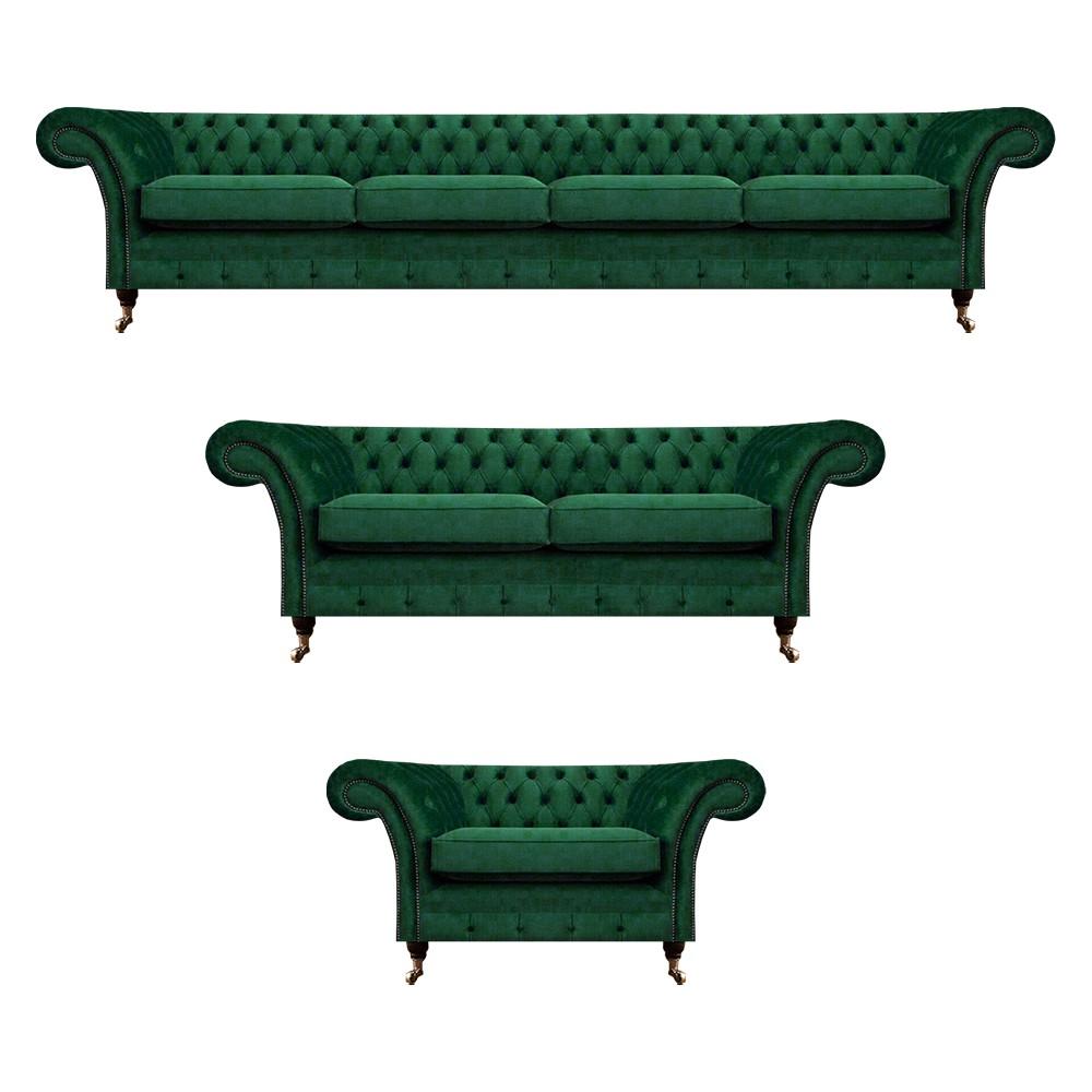 Upholstered Furniture Green Sofas Chesterfield Armchairs Living Room 4+2+1 Sofa Set