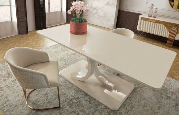 Stylish dining room set modern table 4x white textile chairs 5 pieces