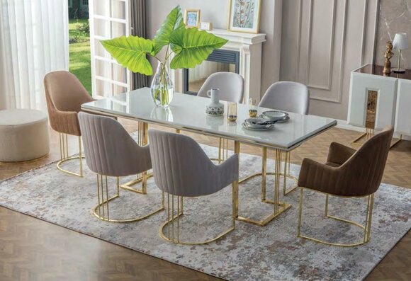 Exclusive dining room set designer dining table luxurious 6x upholstered chairs