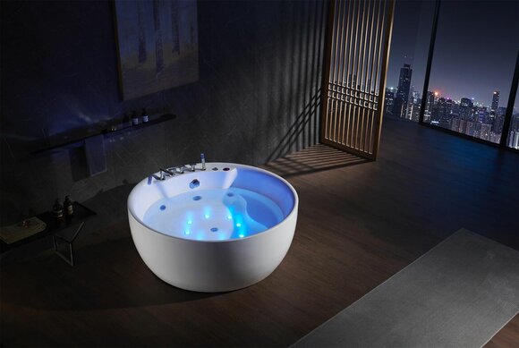 Round whirlpool bath tub Relax tub spa white 150cm bubble massage jets