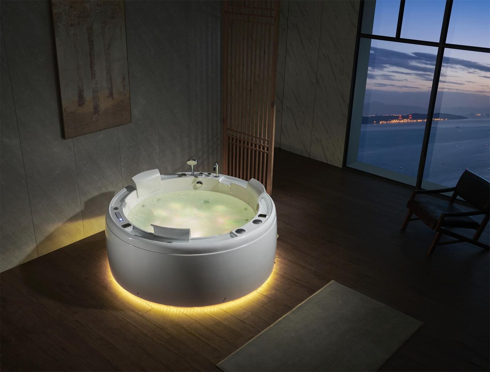 Luxury whirlpool bath Round bath light Waterfall LED lighting