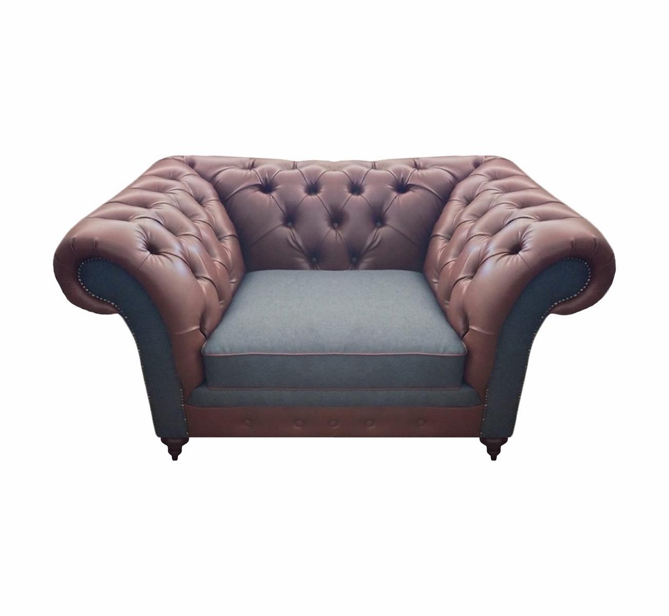 Luxury seating armchair leather living room brown upholstered furniture Chesterfield