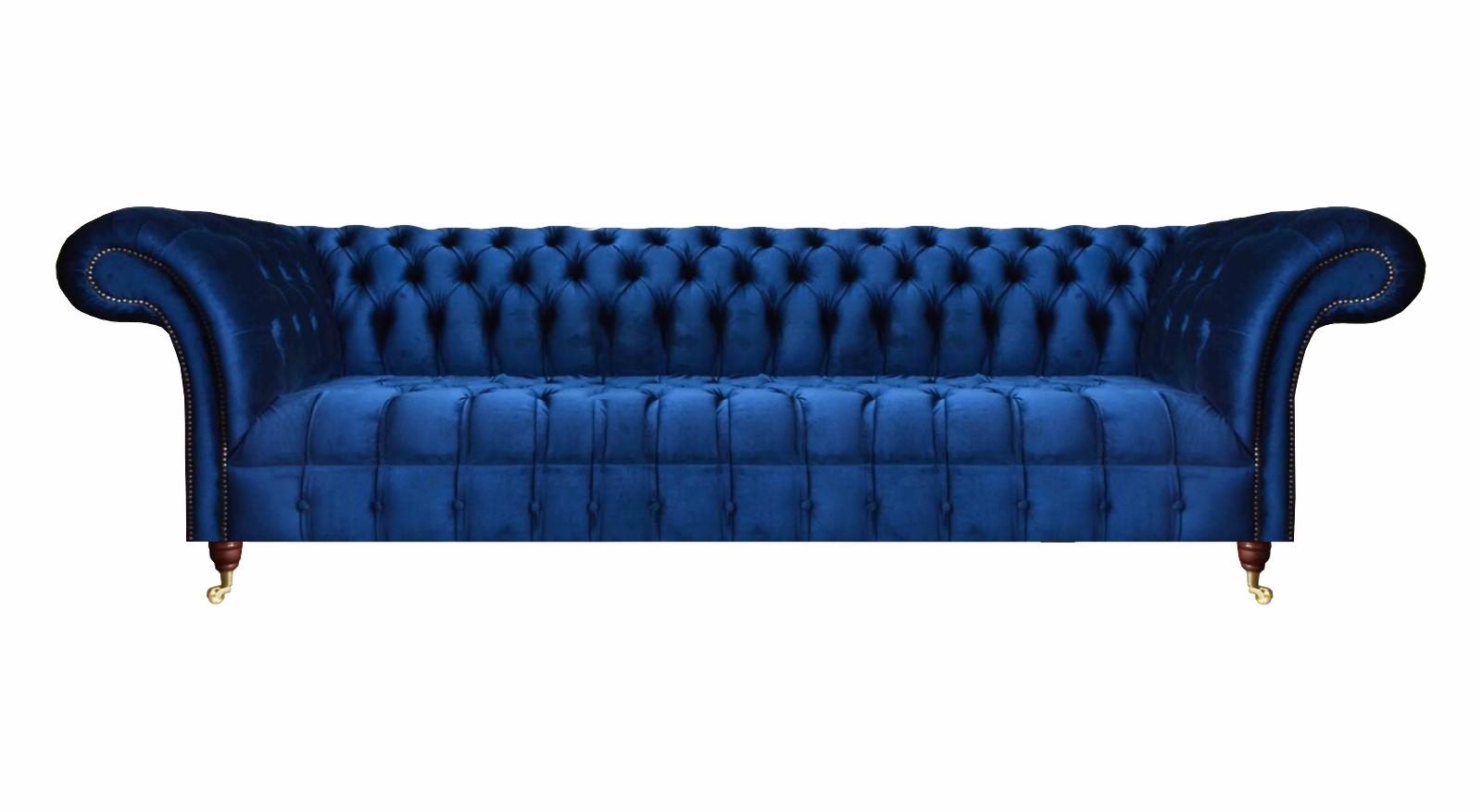 Luxury Blue Sofa Three Seater Living Room Textile Upholstered Furniture Couch Chesterfield