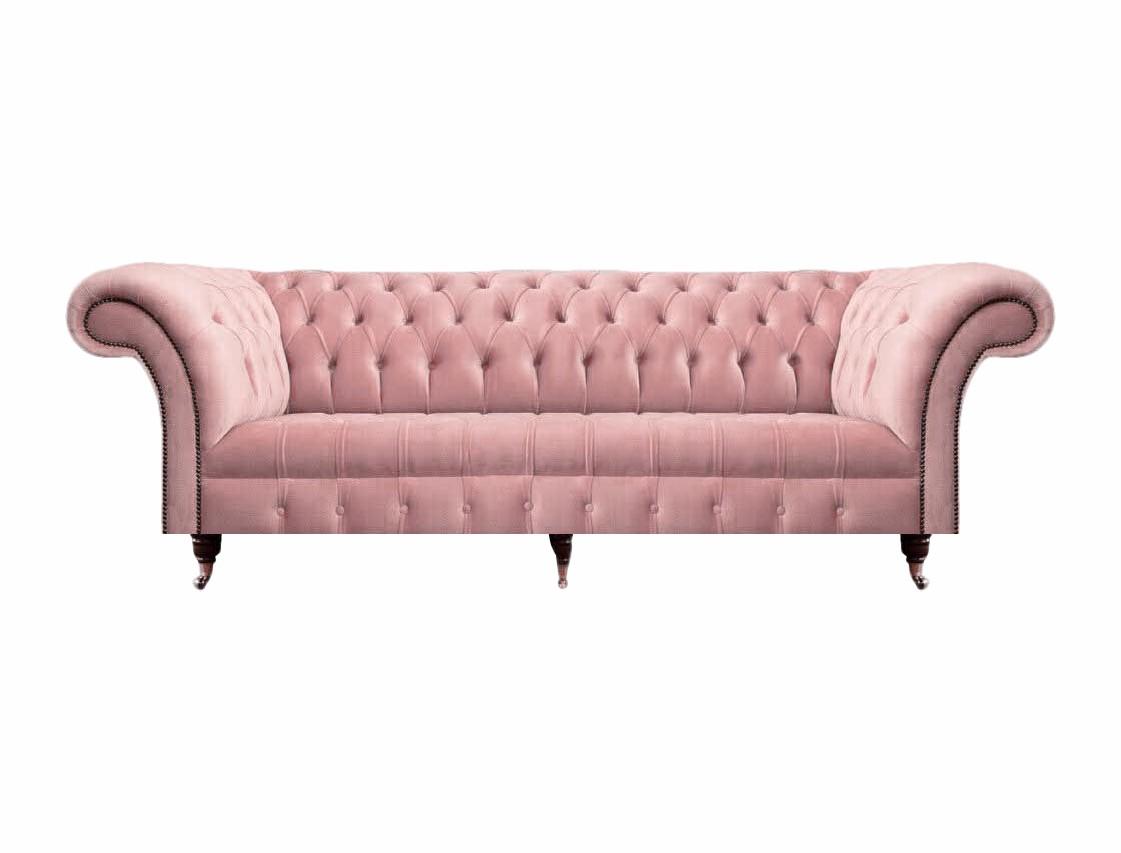 Upholstered furniture sofa three-seater new textile pink furniture Chesterfield living room