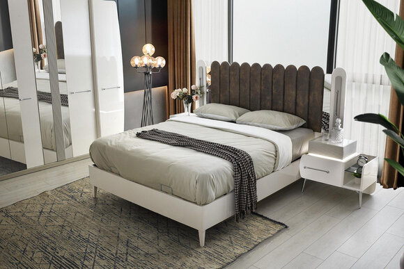 Double bed Bed with bed base Bed frame white Bedroom 180 cm