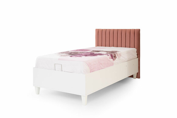 Upholstered pink children\'s bed Wooden bed Extendable functional bed Single bed