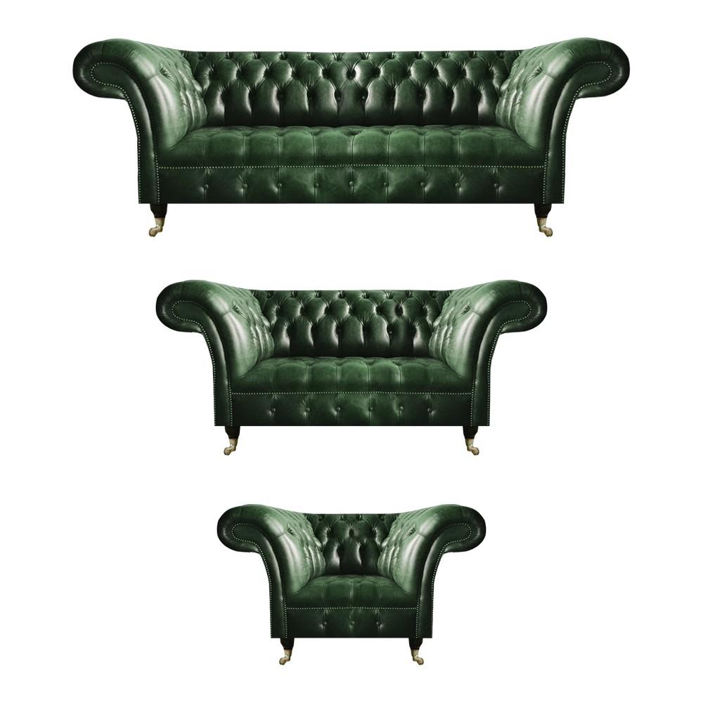 Green Complete Sofas Couch 3-Piece Sofa Set Luxury Design Living Room Chesterfield