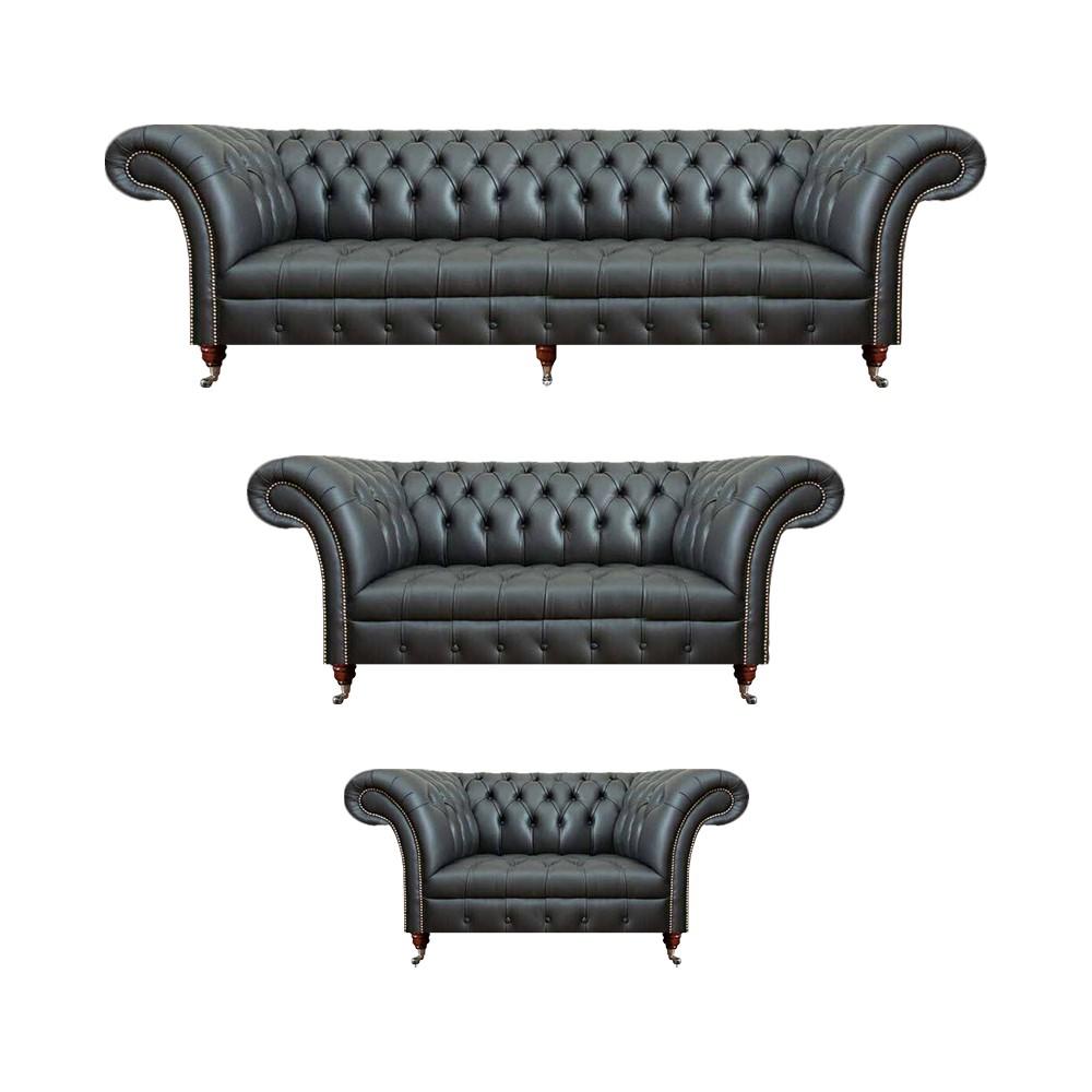 Sofa set 3-piece leather sofas complete living room upholstered furniture new Chesterfield