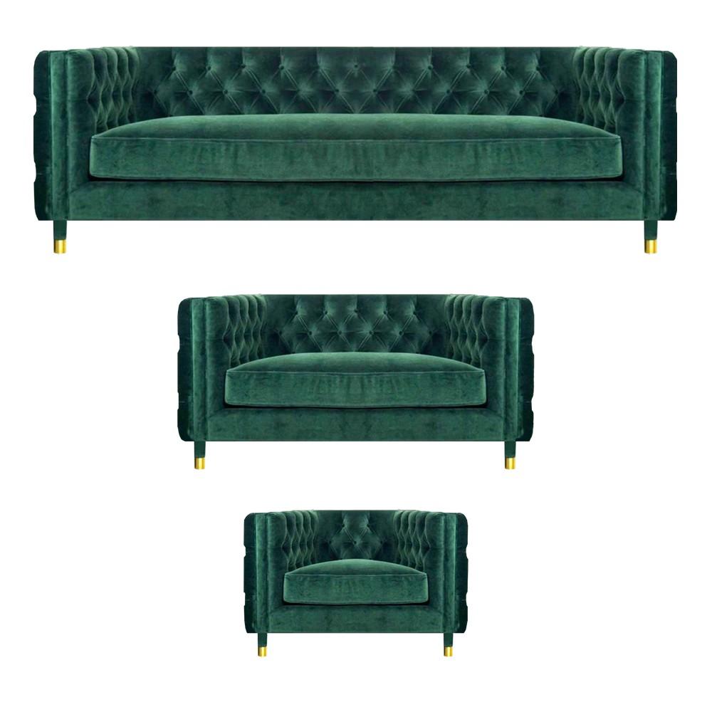 Green complete 3-piece sofa set textile upholstered furniture design furniture Chesterfield