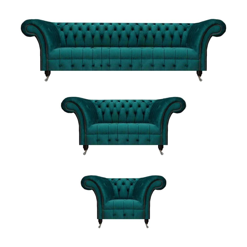 Green Chesterfield Sofa Complete Modern Design Furniture Couch Set Living Room