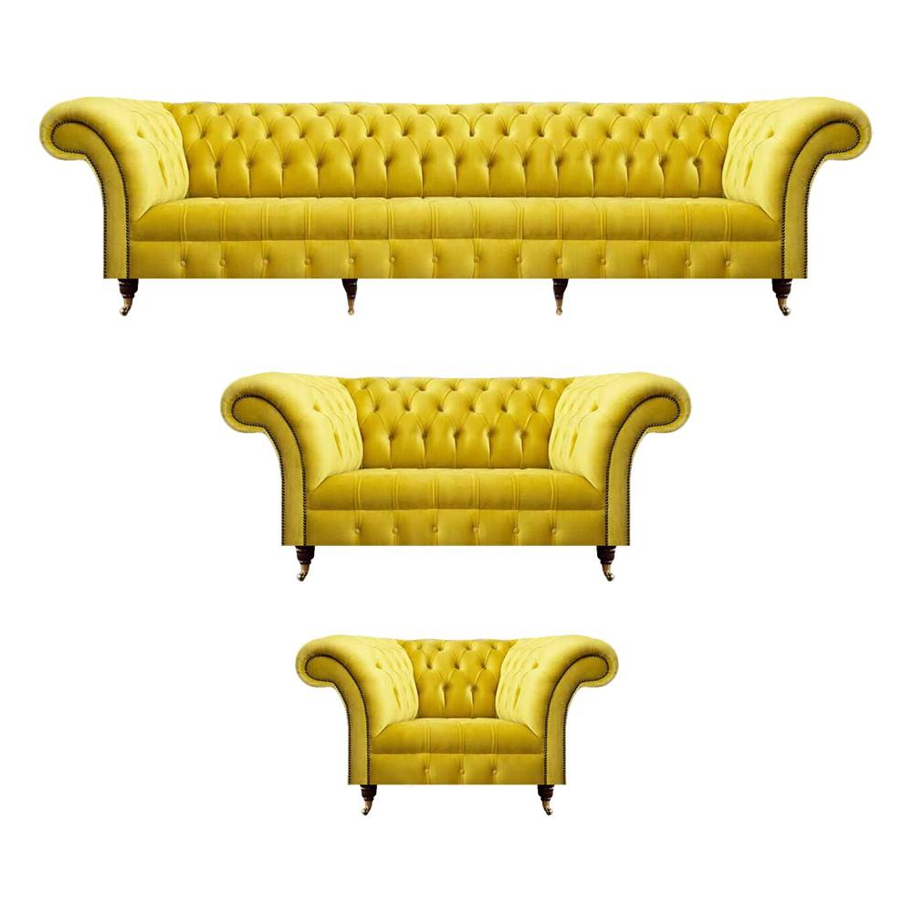 Chesterfield Yellow Sofa Set Living Room Furniture Sofa Couch Textile Armchair