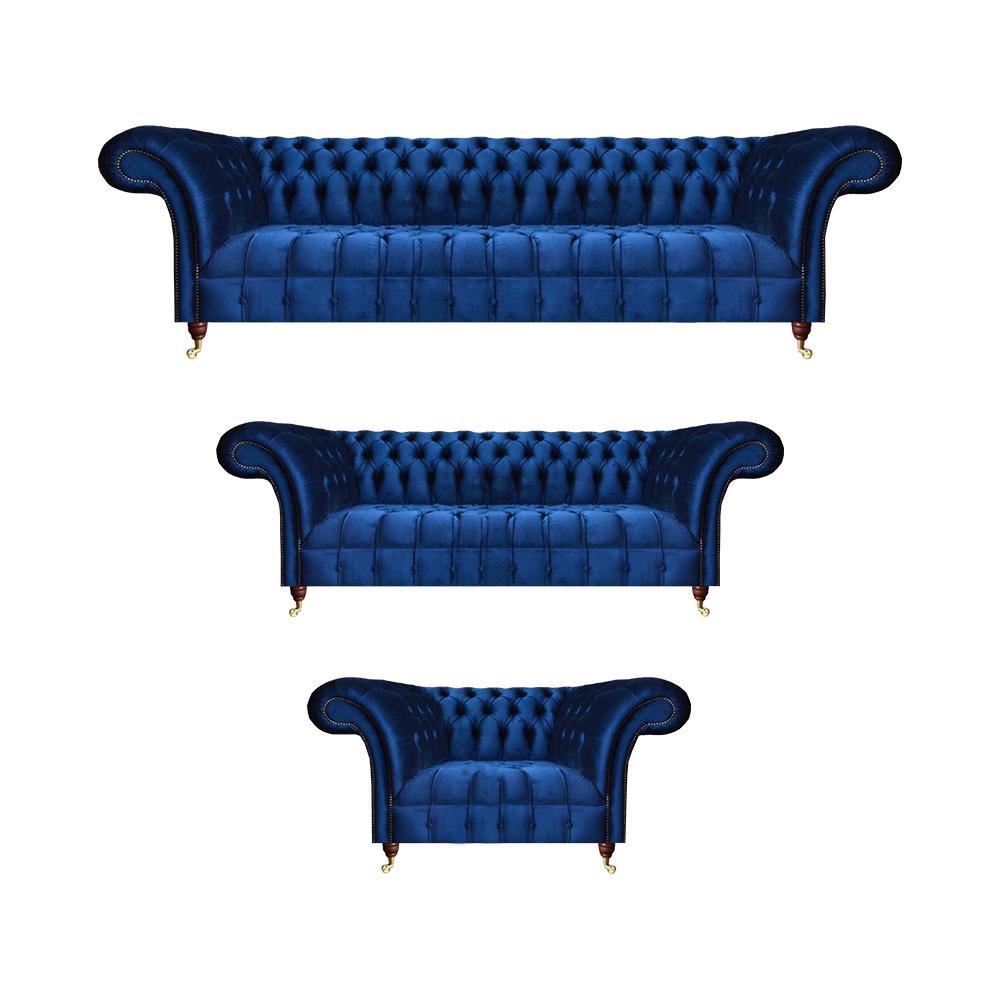 Upholstered furniture blue sofa complete 3 pieces 2x sofas furniture armchair Chesterfield