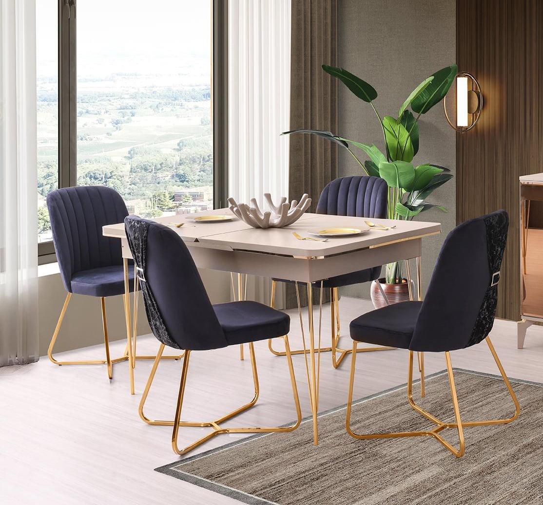 Dining room set 5-piece table with chairs dining groups modern design rectangular beige