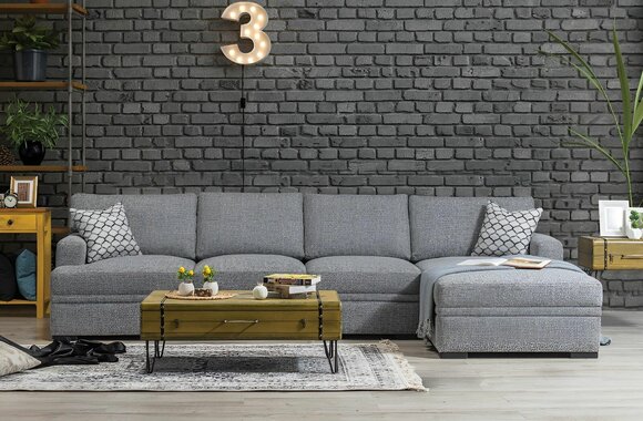 Sofa L-Shape Style Modern Gray Corner Sofa Living Room Furniture Design Furnishings