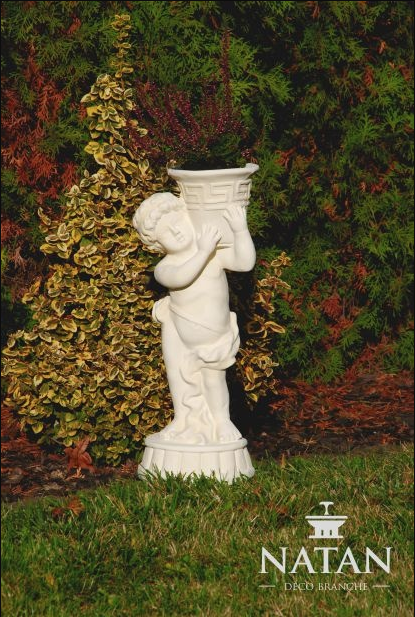 Noble figure statue holding antique greek style flower vase-pot basket for garden made of weather-resistant cement